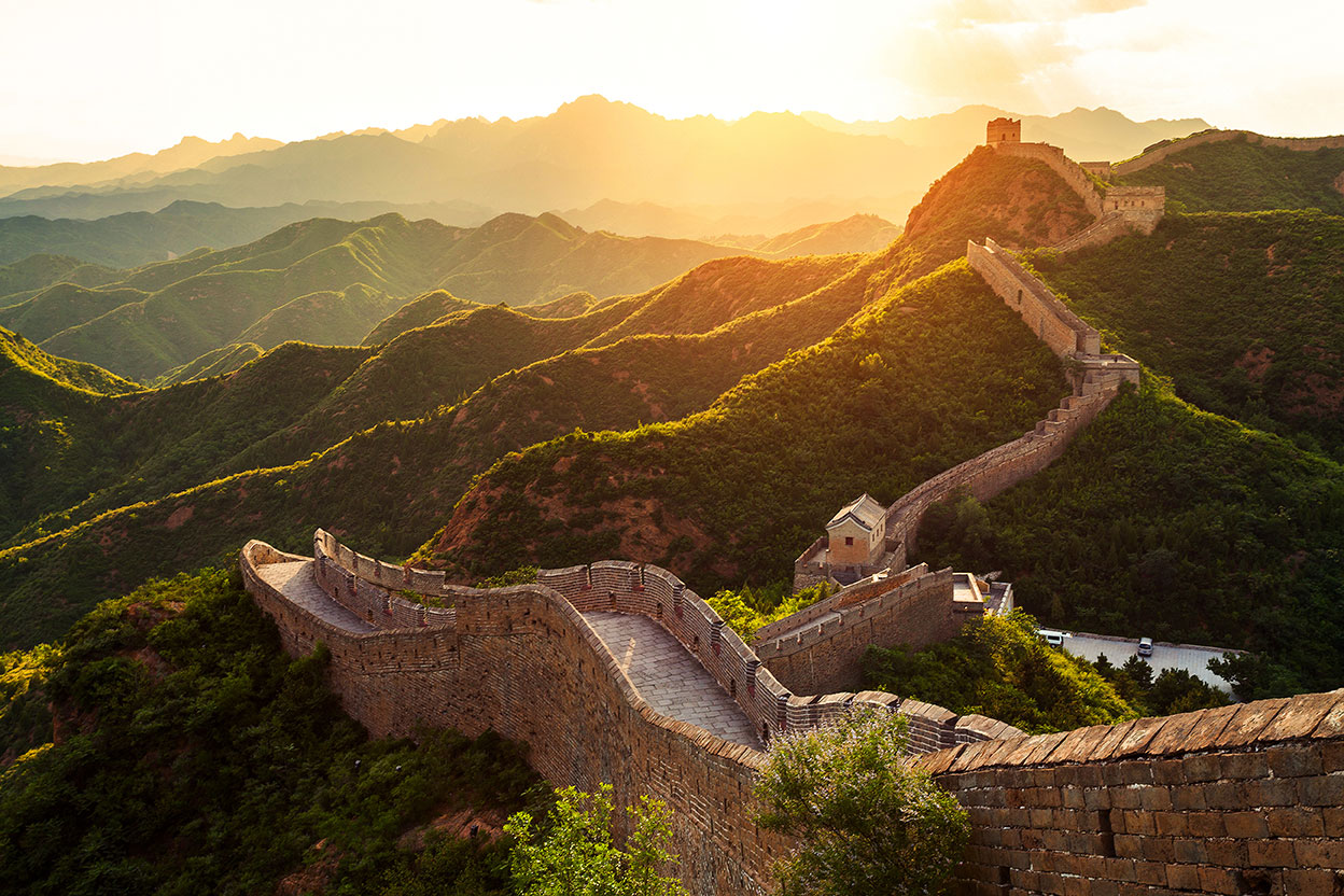 Chinese muur zonsondergang